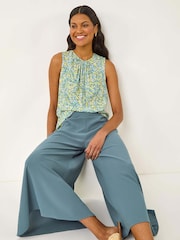 Roman Blue Palazzo Culotte Wide Leg Trousers - Image 1 of 5