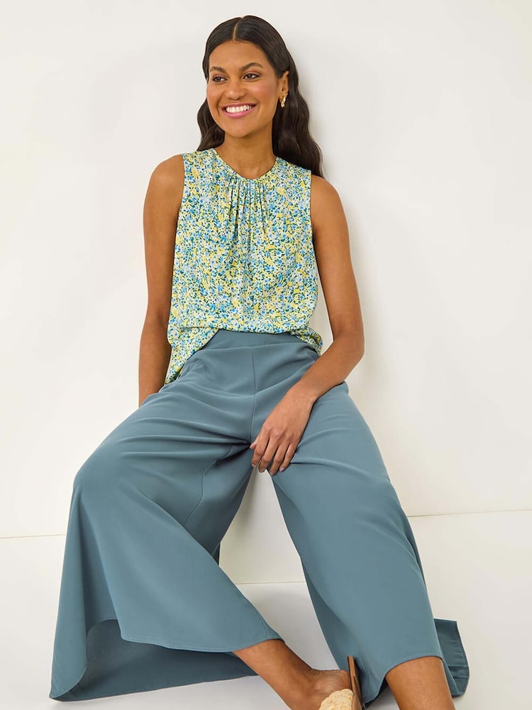 Roman Blue Palazzo Culotte Wide Leg Trousers - Image 1 of 5