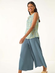 Roman Blue Palazzo Culotte Wide Leg Trousers - Image 2 of 5