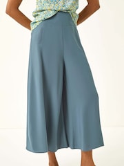 Roman Blue Palazzo Culotte Wide Leg Trousers - Image 4 of 5