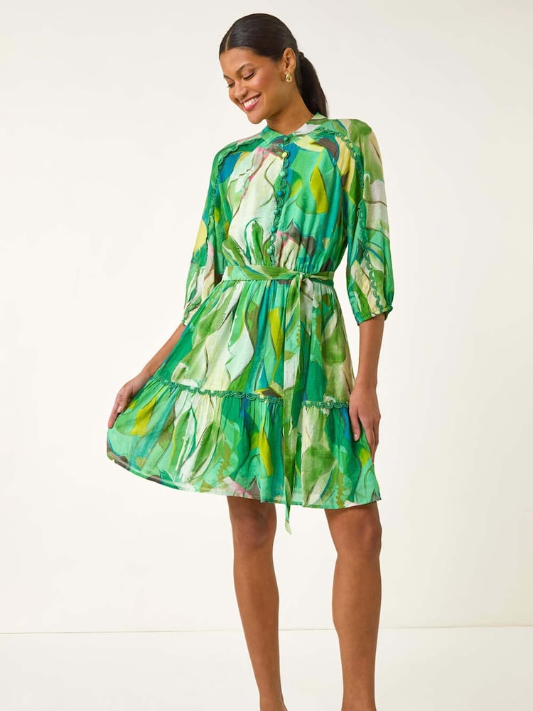Roman Green Abstract Print Button Shirt Dress - Image 2 of 5