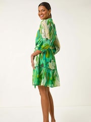 Roman Green Abstract Print Button Shirt Dress - Image 3 of 5