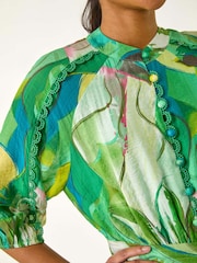 Roman Green Abstract Print Button Shirt Dress - Image 5 of 5