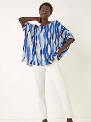 Azul - Blusa Abstrata Roman com Botões - Imagem 1 de 5
