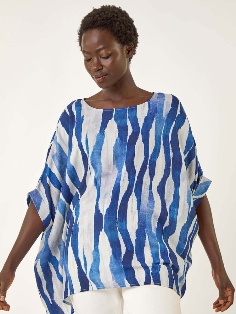 Azul - Blusa Abstrata Roman com Botões - Imagem 2 de 5