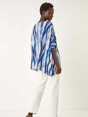 Azul - Blusa Abstrata Roman com Botões - Imagem 3 de 5
