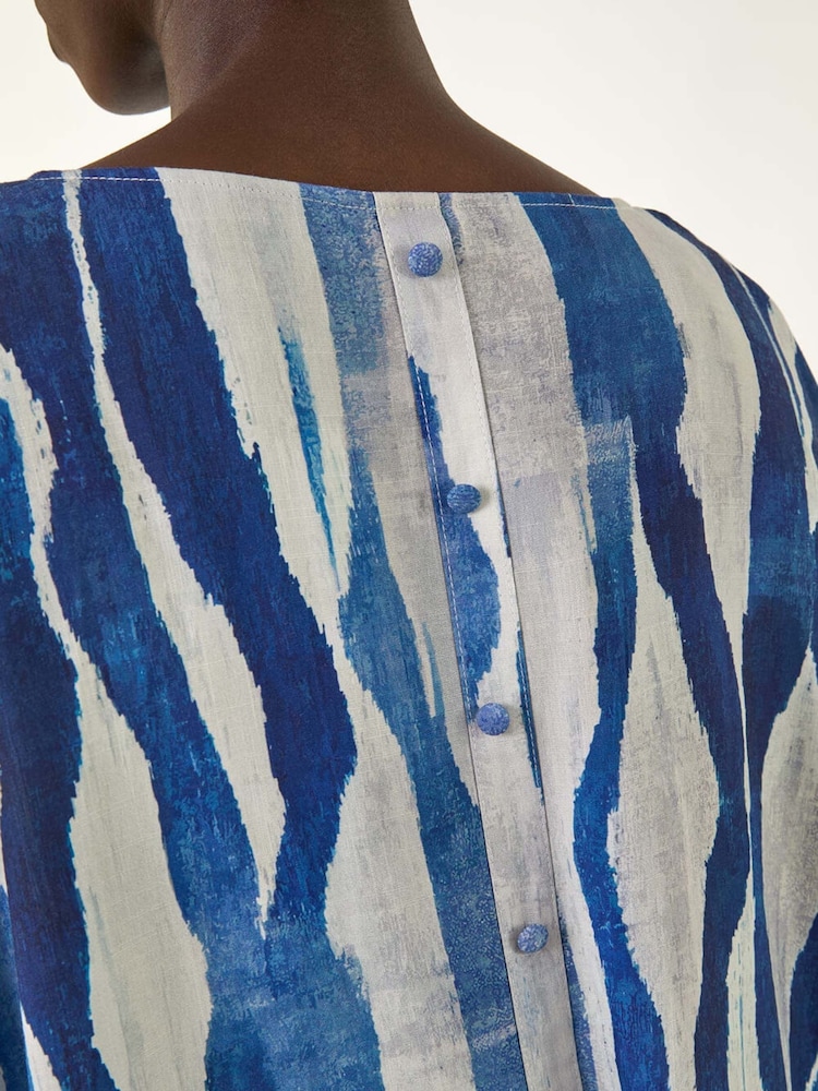 Azul - Blusa Abstrata Roman com Botões - Imagem 5 de 5