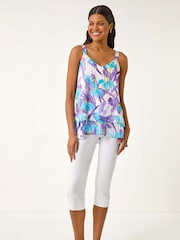 Roman Purple Floral Print Abstract Layered Camisole Top - Image 1 of 5