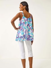 Roman Purple Floral Print Abstract Layered Camisole Top - Image 3 of 5