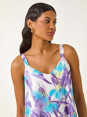 Roman Purple Floral Print Abstract Layered Camisole Top - Image 4 of 5