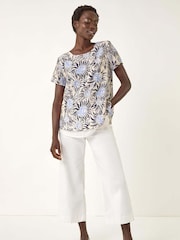 Roman Black Floral Print Double Layer Blouse - Image 1 of 5