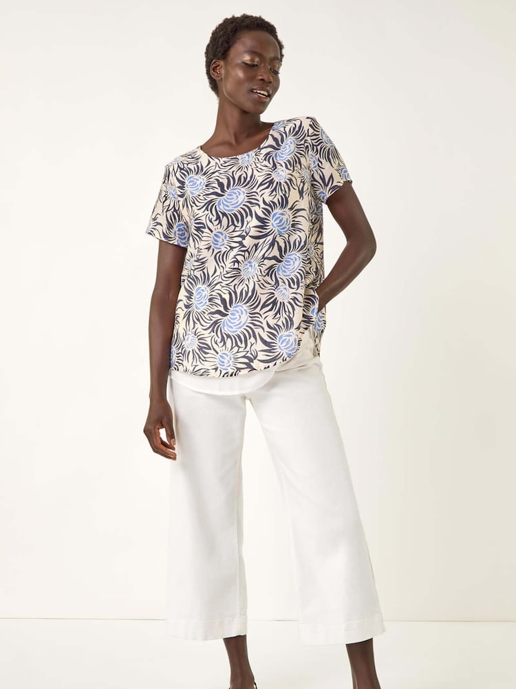 Roman Black Floral Print Double Layer Blouse - Image 1 of 5