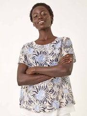 Roman Black Floral Print Double Layer Blouse - Image 2 of 5