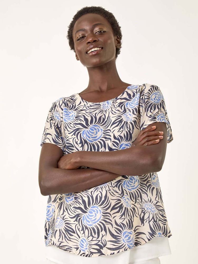Roman Black Floral Print Double Layer Blouse - Image 2 of 5