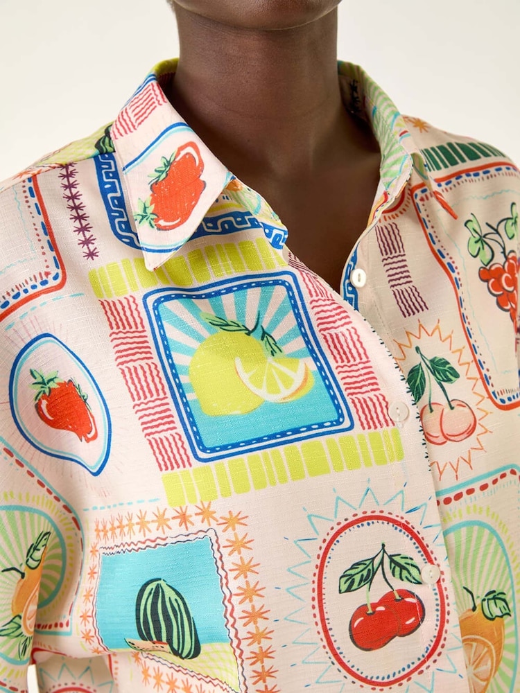 Roman White Fruit Print Button Through Shirt - Image 5 of 5