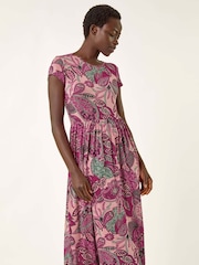 Roman Pink Paisley Print Short Sleeve Midi Dress - Image 1 of 5