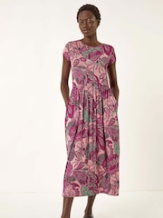 Roman Pink Paisley Print Short Sleeve Midi Dress - Image 2 of 5