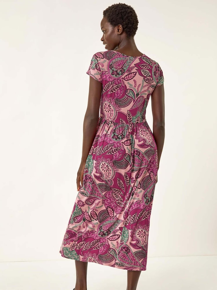 Womens Roman Pink Paisley Print Short Sleeve Midi Dress US 16 Womens Roman Pink Paisley Print Short Sleeve Midi Dress US 16