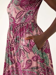 Roman Pink Paisley Print Short Sleeve Midi Dress - Image 5 of 5