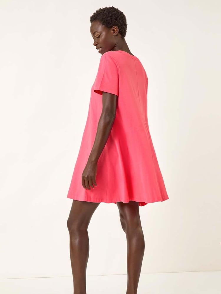Roman Pink Cotton Panelled Swing Stretch Dress - Image 1 of 5