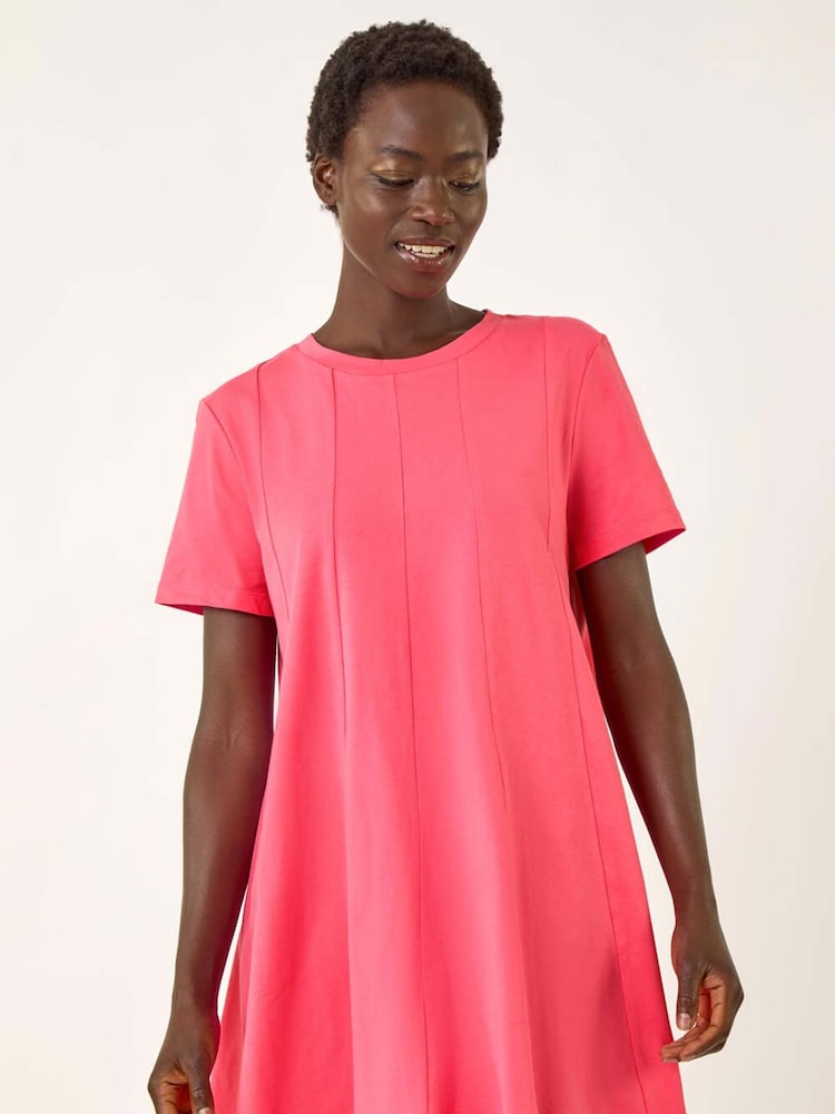 Roman Pink Cotton Panelled Swing Stretch Dress - Image 2 of 5