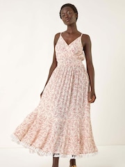 Roman Red Ditsy Floral Print V-Neck Maxi Dress - Image 2 of 5