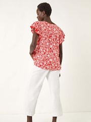 Roman Red Floral Print Frill Sleeve Tie Blouse - Image 3 of 5