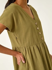 Verde - Vestido midi com botões estilo linho romano - Imagem 5 de 5