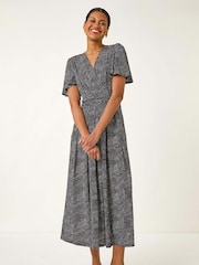 Roman Black Spot V-Neck Midi Wrap Dress - Image 1 of 5