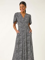 Roman Black Spot V-Neck Midi Wrap Dress - Image 2 of 5