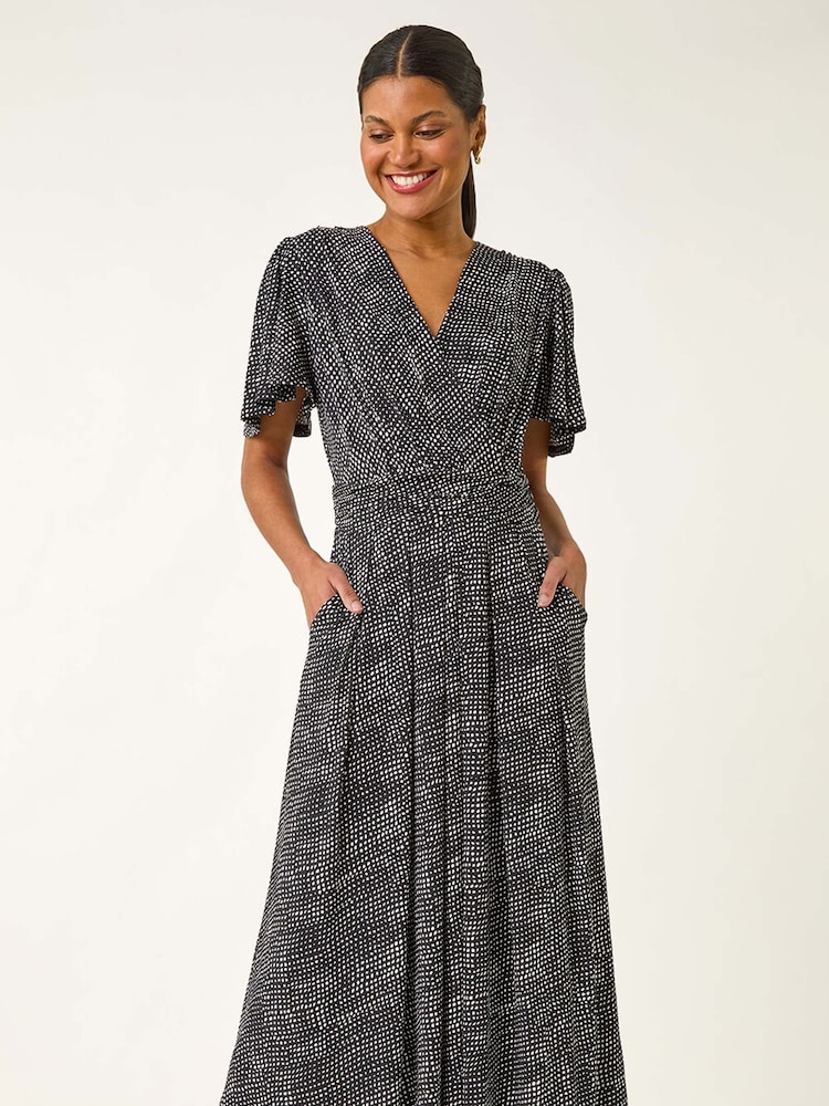 Roman Black Spot V-Neck Midi Wrap Dress - Image 2 of 5