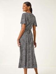 Roman Black Spot V-Neck Midi Wrap Dress - Image 3 of 5