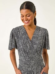 Roman Black Spot V-Neck Midi Wrap Dress - Image 4 of 5