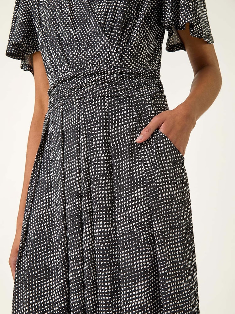 Roman Black Spot V-Neck Midi Wrap Dress - Image 5 of 5