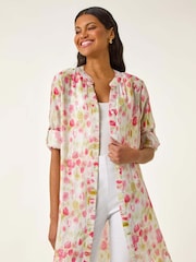 Roman Pink Floral Print Longline Blouse - Image 1 of 5