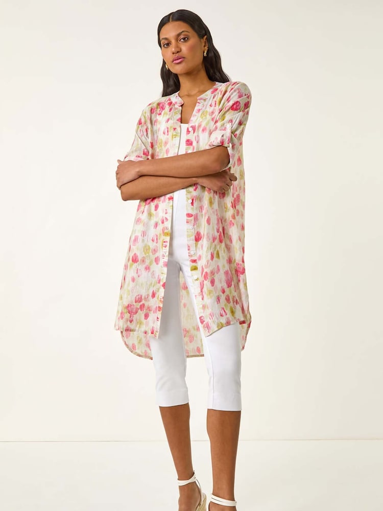 Roman Pink Floral Print Longline Blouse - Image 2 of 5