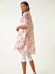 Roman Pink Floral Print Longline Blouse - Image 3 of 5