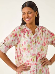 Roman Pink Floral Print Longline Blouse - Image 4 of 5