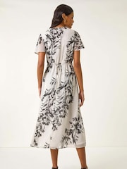 Roman White Lace Trim V-Neck Chiffon Midi Dress - Image 3 of 5