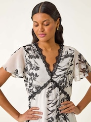 Roman White Lace Trim V-Neck Chiffon Midi Dress - Image 4 of 5