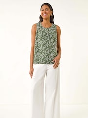 Roman Green Leaf Print Button Back Vest - Image 2 of 5