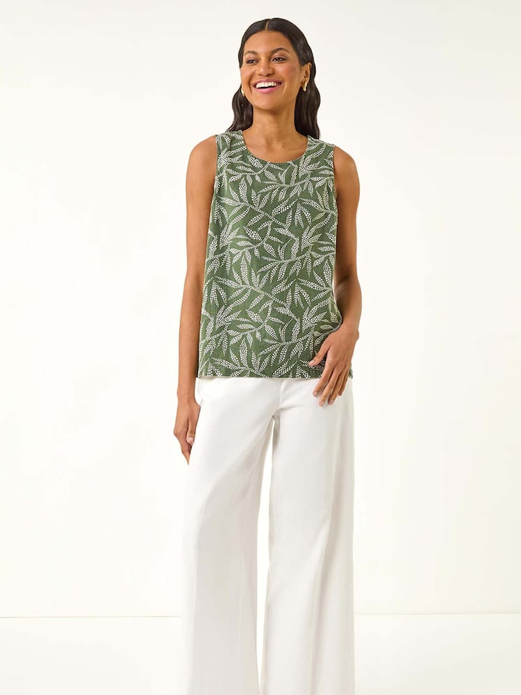 Roman Green Leaf Print Button Back Vest - Image 2 of 5