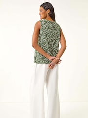 Roman Green Leaf Print Button Back Vest - Image 3 of 5