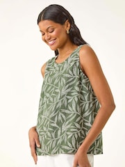 Roman Green Leaf Print Button Back Vest - Image 4 of 5