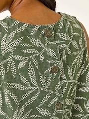 Roman Green Leaf Print Button Back Vest - Image 5 of 5