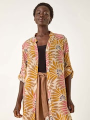Roman Fan Print Longline Button Longline Shirt - Imagem 4 de 5