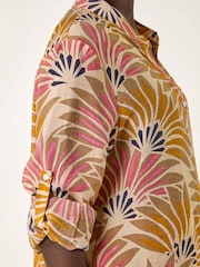 Roman Fan Print Longline Button Longline Shirt - Imagem 5 de 5