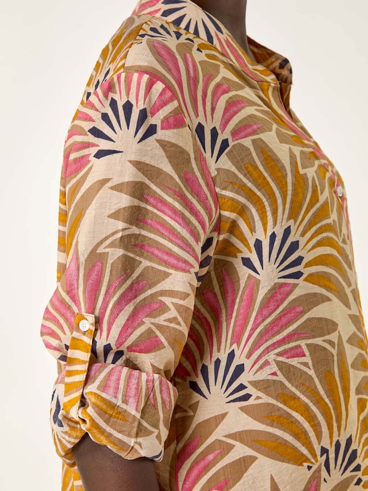 Roman Fan Print Longline Button Longline Shirt - Imagem 5 de 5