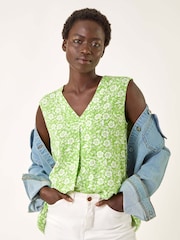 Blusa com decote em V e estampa floral romana - Imagem 1 de 5