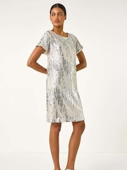 Roman Metallic Sequin Shimmer Stretch Dress - Image 2 of 5